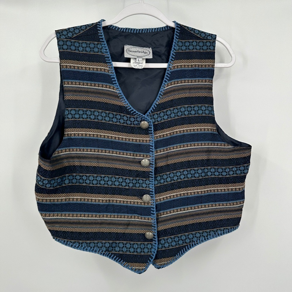 Womens Vintage Boho Southwestern Tapestry Vest Sz  L Folk Western Eclectic Indie
